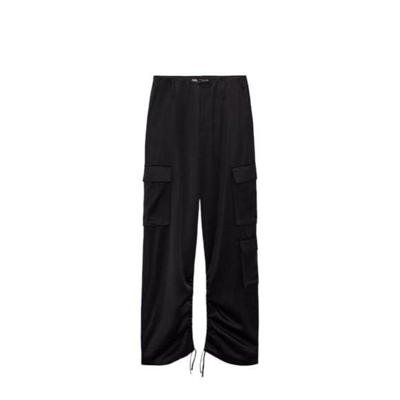 ZARA SATIN EFFECT CARGO PANTS BLACK |SIZE M  8338/431 14.5" Waist - Picture 1 of 4